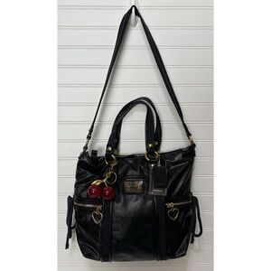 COACH Poppy Daisy Black Gold Patent Leather Vintage Y2k Shoulder Bag With Cherry
